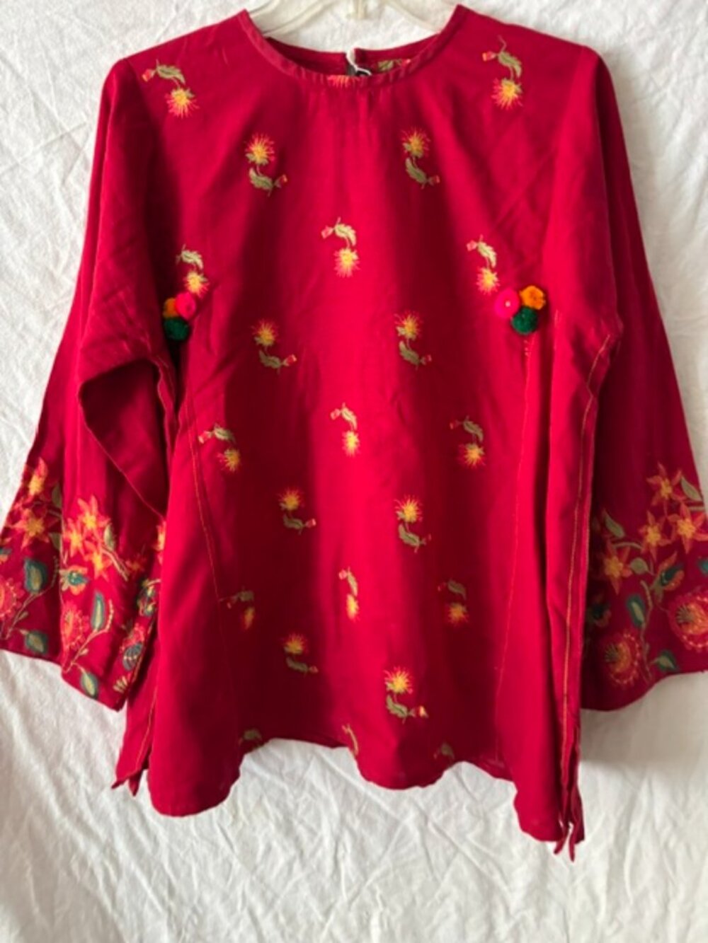 New W. Tags NWT GENERATION Cotton Floral Embroidered A Line Tunic Top Large L 14